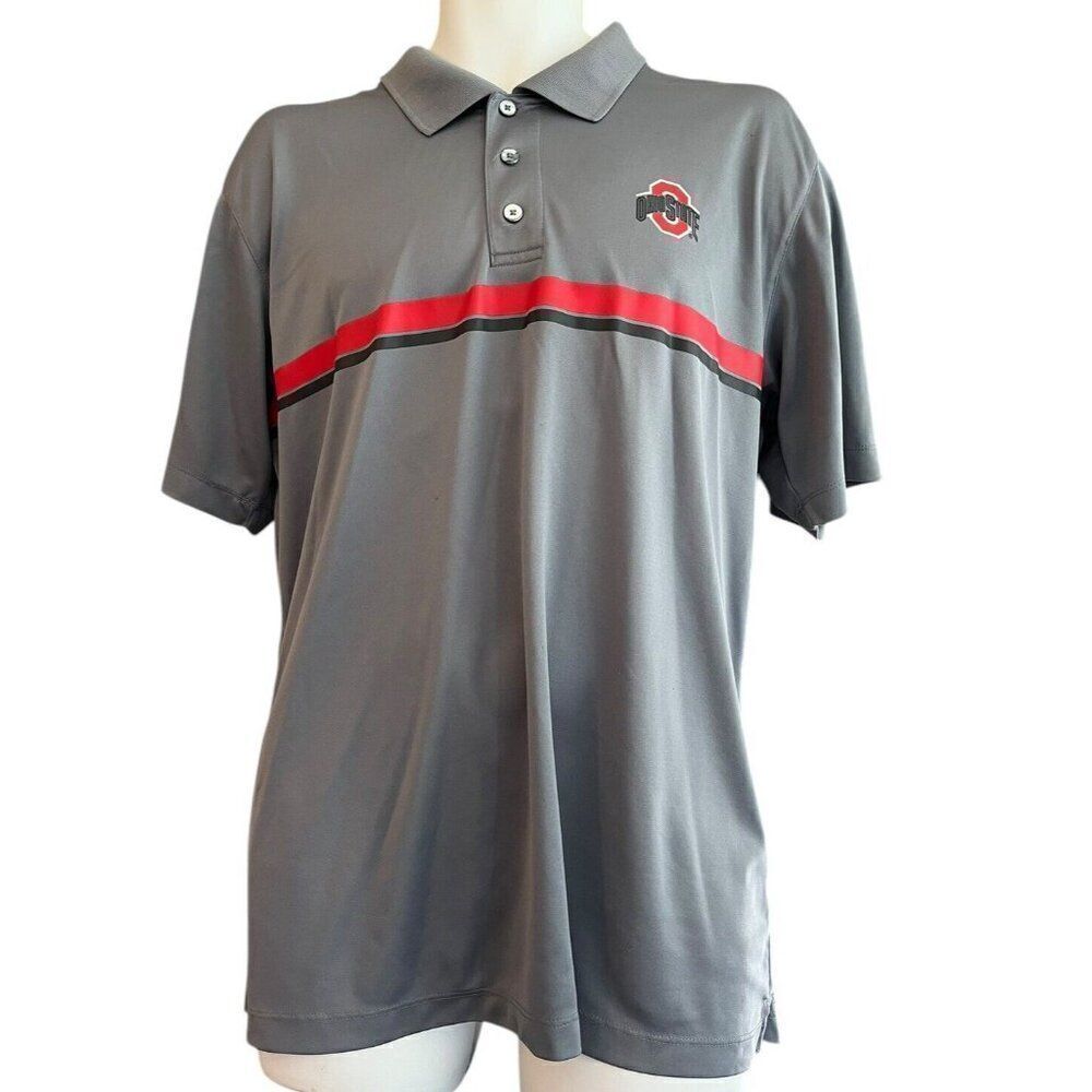 Mens XL Ohio State University Buckeyes Polo Shirt Gray Red Stripe Pro Edge